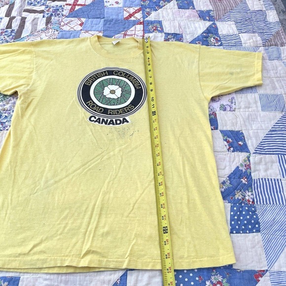 Vintage 70s Mayo Spruce British Columbia Road Riders Canada Biker Wheel Tee XL - Picture 11 of 12